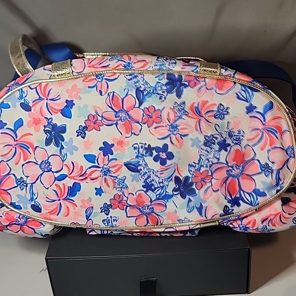 Lilly Pulitzer Pink and Blue Floral Bag with Gold Straps- NWOT - Picture 4 of 11
